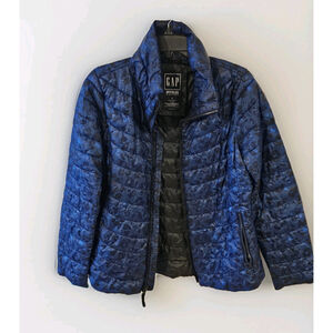 GAP Womens Blue Black Size SM VTG Y2K Leopard Print Upcycled Puffer Jacket Coat